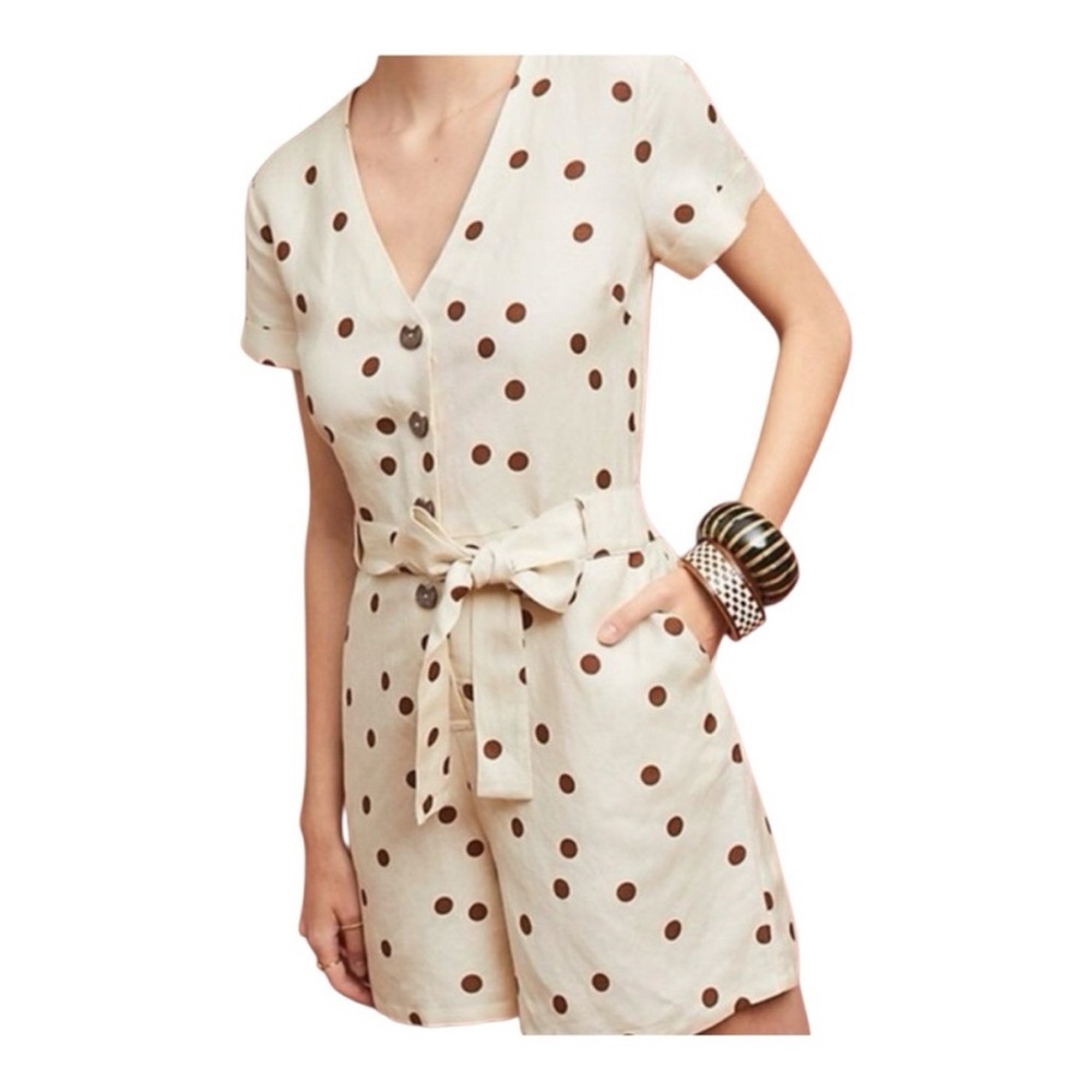 Moon River Cream and Brown Polka Dot Jumpsuit